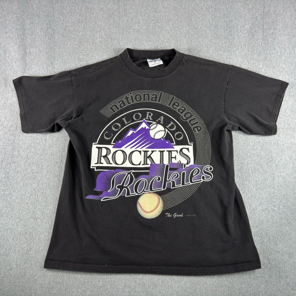 Vintage Colorado Rockies MLB T-Shirt Men L Black The Game 90s Oversized